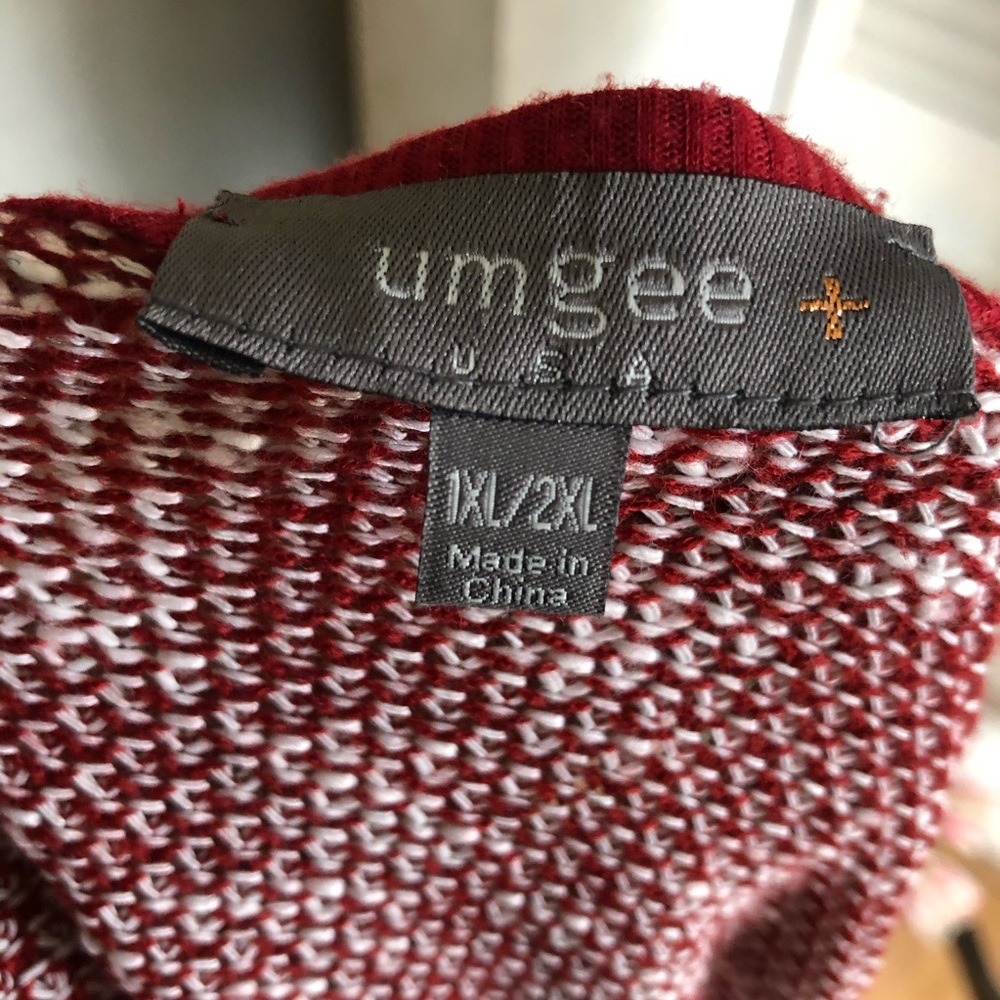 Umgee Red & White Square Open Front Knit Cardigan - image 6